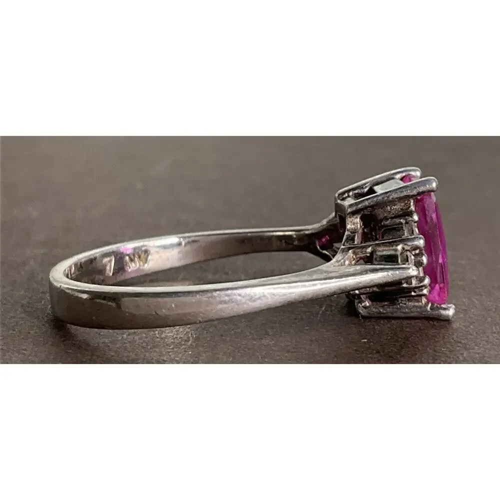 Vintage Sterling Silver Pink Sapphire Cocktail Ring Size 7 NY